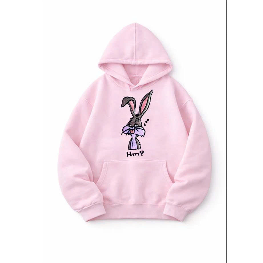 BUNNY "HM?" EMBROIDERED PINK TEE - ANIME CREWNECK SHIRT - HOODIE - SWEATSHIRT PH-0048