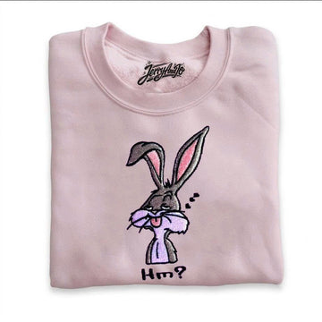 BUNNY "HM?" EMBROIDERED PINK TEE - ANIME CREWNECK SHIRT - HOODIE - SWEATSHIRT PH-0048