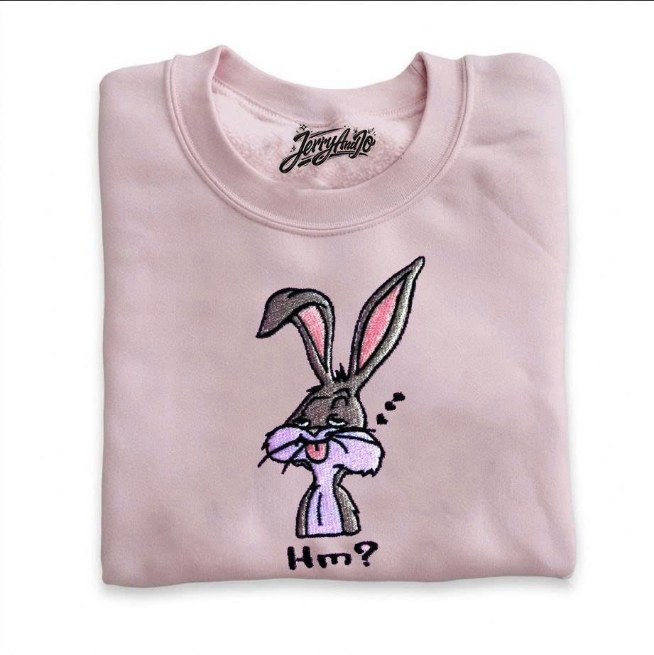 BUNNY "HM?" EMBROIDERED PINK TEE - ANIME CREWNECK SHIRT - HOODIE - SWEATSHIRT PH-0048