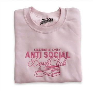 ANTI SOCIAL BOOK CLUB EMBROIDERED TEE - CUTE SOFT GIRL BOOK LOVER CREWNECK SHIRT - HOODIE - SWEATSHIRT PH-0044