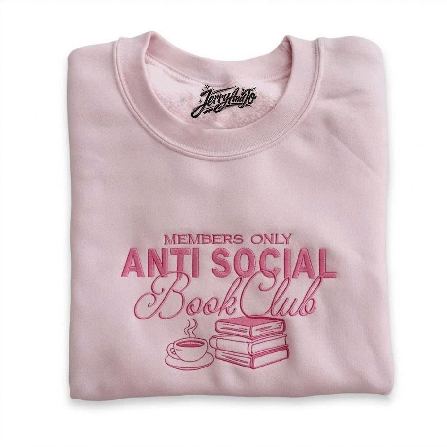 ANTI SOCIAL BOOK CLUB EMBROIDERED TEE - CUTE SOFT GIRL BOOK LOVER CREWNECK SHIRT - HOODIE - SWEATSHIRT PH-0044