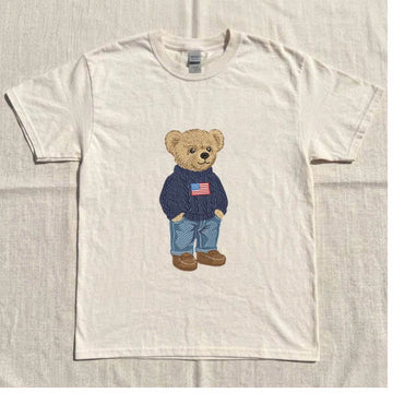 CUTE TEDDY BEAR EMBROIDERY SHIRT, PATRIOTIC USA FLAG BEAR SHIRT BT - 0048