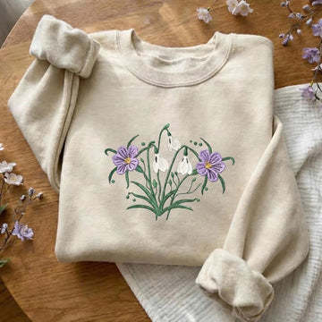 EMBROIDERED FLORAL SWEATSHIRT,  NATURE LOVER GIFT FOR HER  LL - 0049