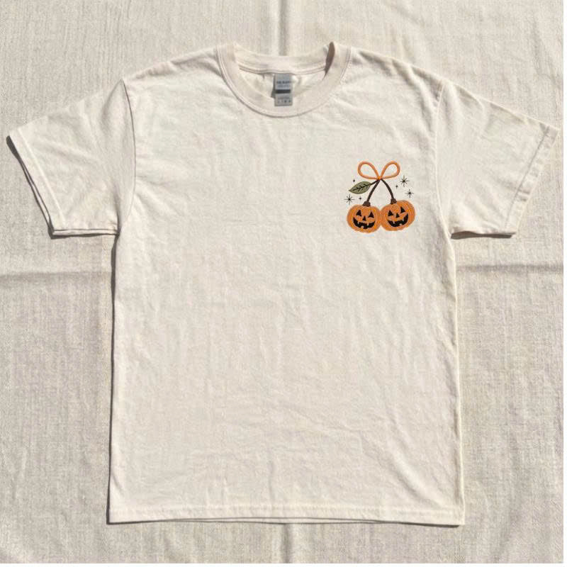 PUMPKIN CHERRY MACHINE EMBROIDERY SHIRT, HALLOWEEN EMBROIDERY SHIRT BT-0058