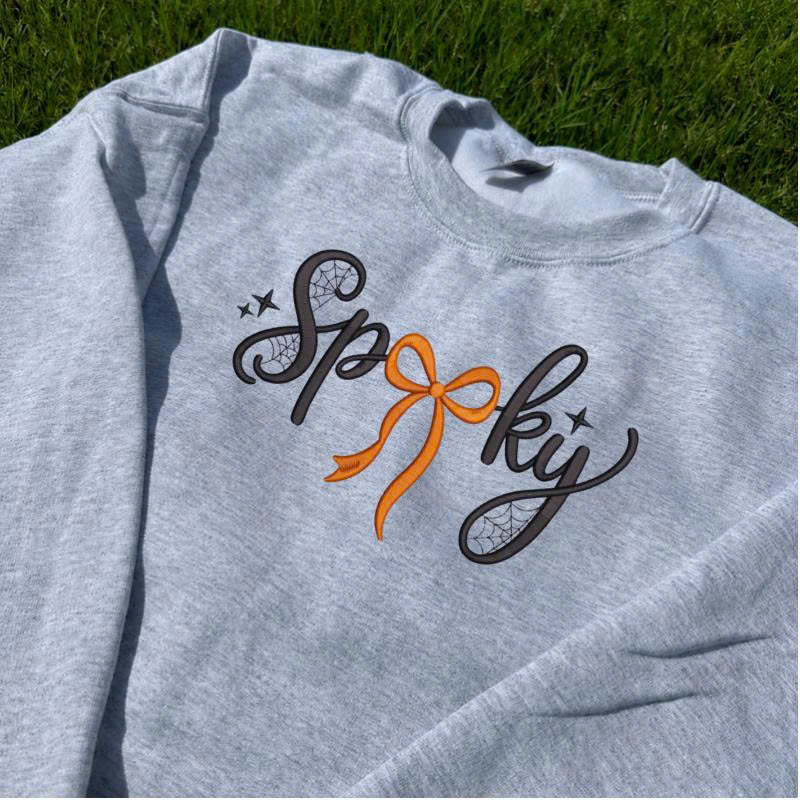 SPOOKY BOW EMBROIDERY SWEATER, SPIDER WEB RIBBON EMBROIDERY BT-0063