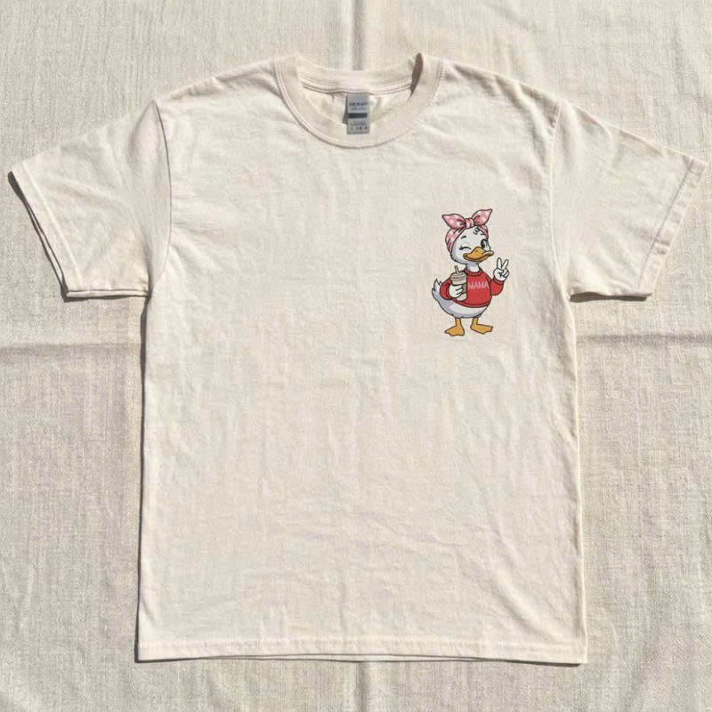 MAMA DUCK EMBROIDERY DESIGN, FUNNY GOOSE COFFEE EMBROIDERY SHIRT  BT - 0049
