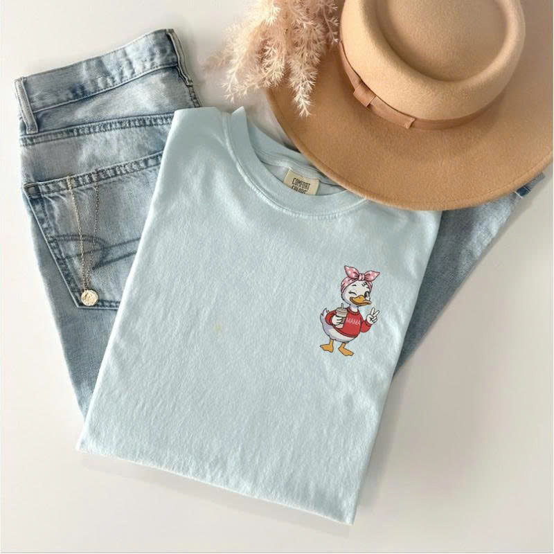 MAMA DUCK EMBROIDERY DESIGN, FUNNY GOOSE COFFEE EMBROIDERY SHIRT  BT - 0049