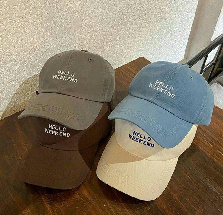 HELLO WEEKEND EMBROIDERED BASEBALL CAP, MINIMALIST WASHED COTTON DAD HAT, CASUAL WEEKEND VIBE CAP PH-0061