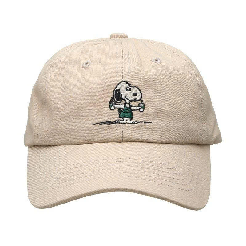 CUTE SNOOPY COFFEE EMBROIDERED DAD HAT, MINIMALIST BEIGE COTTON BASEBALL HAT, SUMMER EVERYDAY CAP PH-0063