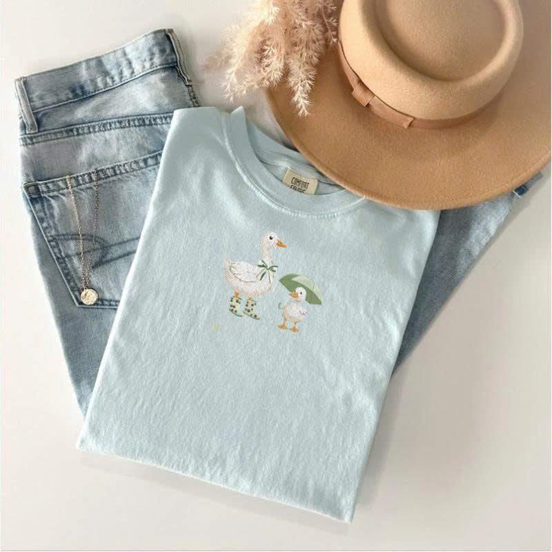 Wet but Happy Goose,Cute Goose Rainy Day Embroidery BT-0015