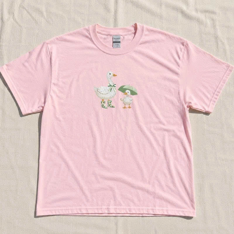 Wet but Happy Goose,Cute Goose Rainy Day Embroidery BT-0015