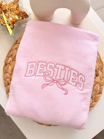 COQUETTE PINK BOW EMBROIDERED BESTIES SHIRT, CUTE GIRLY BALLETCORE GIFT PH-0066
