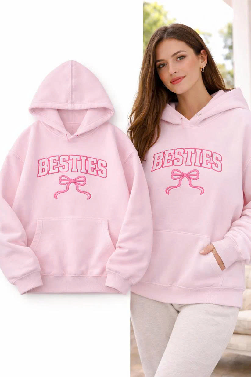 COQUETTE PINK BOW EMBROIDERED BESTIES SHIRT, CUTE GIRLY BALLETCORE GIFT PH-0066