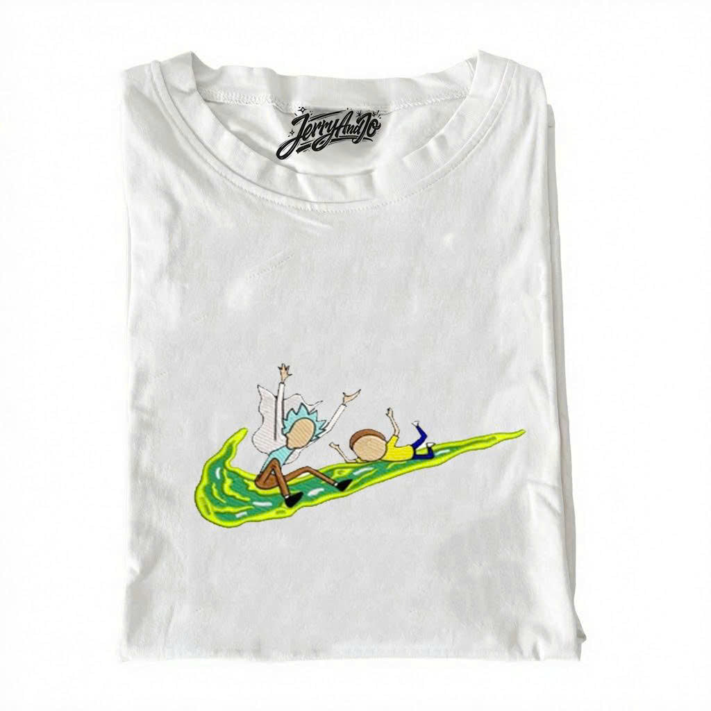 RICK AND MORTY EMBROIDERED GRAPHIC TEE, FUNNY CARTOON SCI-FI T-SHIRT, UNISEX STREETWEAR PH-0067