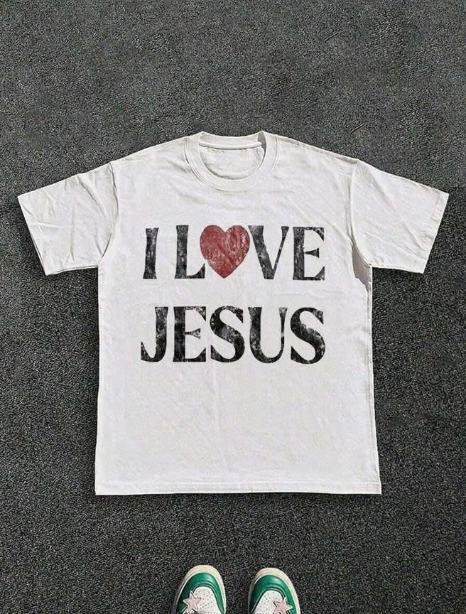 VINTAGE I LOVE JESUS PRINT SHORT SLEEVE T-SHIRT - PERFECT FOR CHRISTIAN MEN DAILY WEAR IS AN IDEAL GIFT CHOICE PH-0074