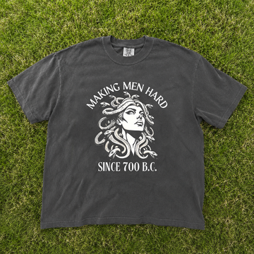 Funny Medusa Making Men Hard Since 700 BC Graphic Tee Shirt, Greek Mythology Dark Humor Quote, Joke Shirt B-00130