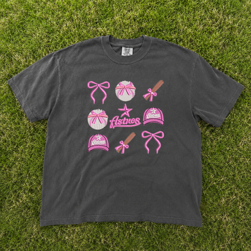 Retro Astros Baseball Pink Bow Embroidery Tshirt, Game Day Season Shirt B-0056