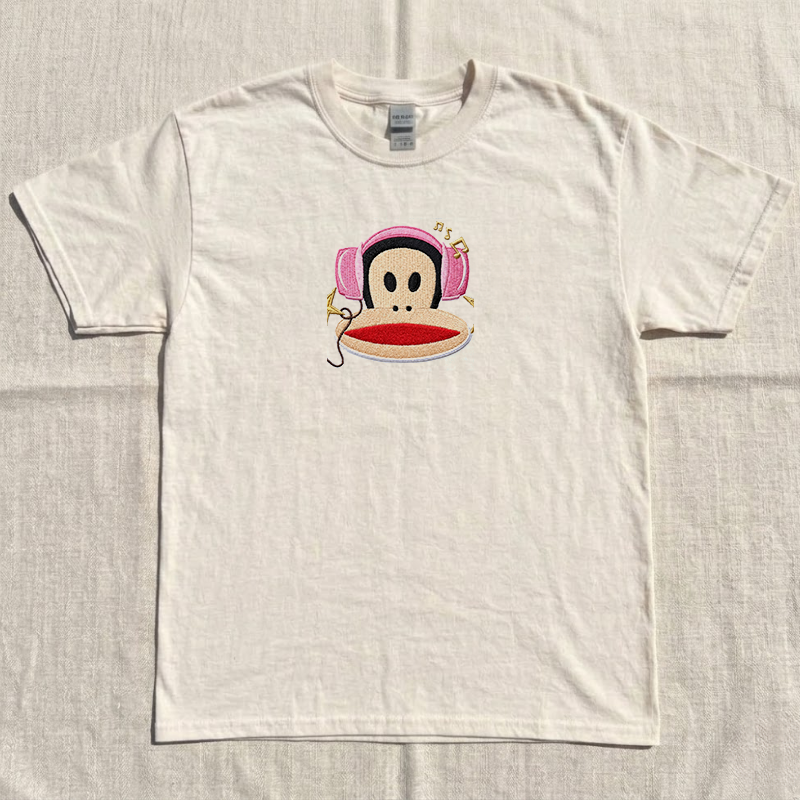 Retro Music Monkey Embroidered Tee Shirt, Aesthetic Casual Wear For Man and Woman B-0032